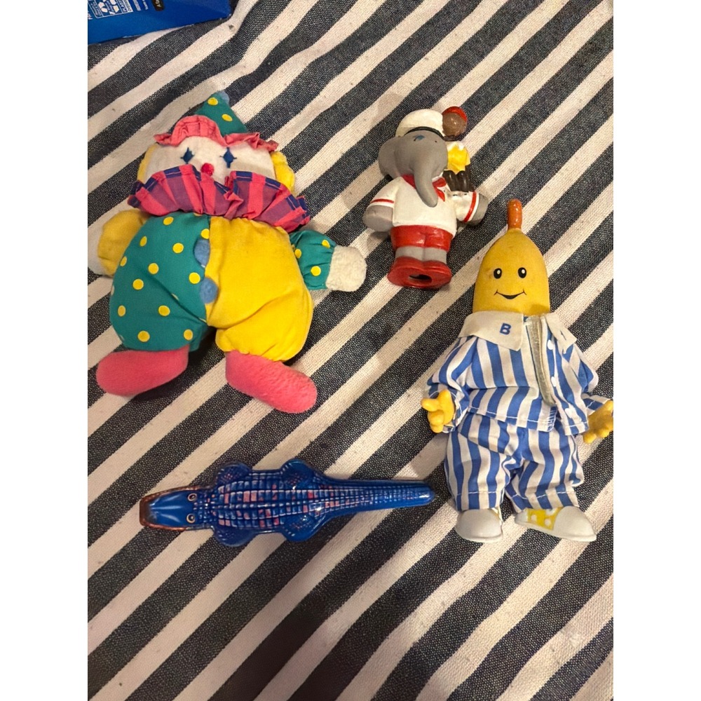Vintage Toy Lot Bananas in Pyjamas Figure Plush Clown Elephant Alligator Clip